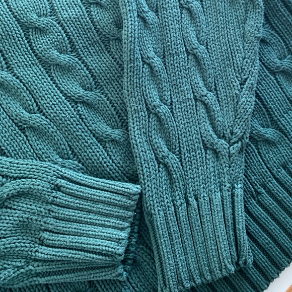 Gap Vintage Green Cable Knit Tennis Cricket Sweater V-neck 90s Oversized Fit - Picture 7 of 12